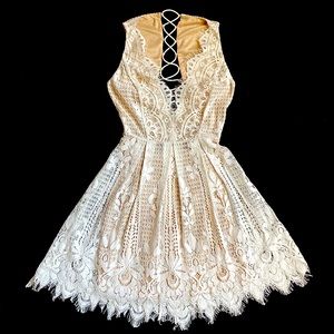 ANTHROPOLOGIE Brocade Lace Corset Open Back Fit & Flare Dress XS 0 S 2